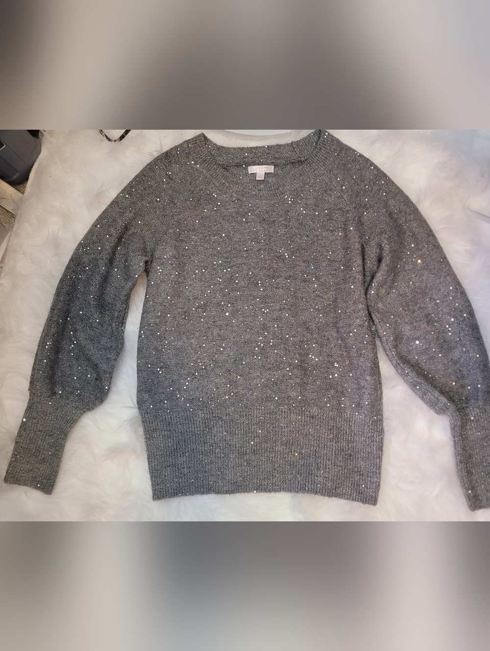LC Lauren Conrad Silver-Thread Gray Knit Sweater